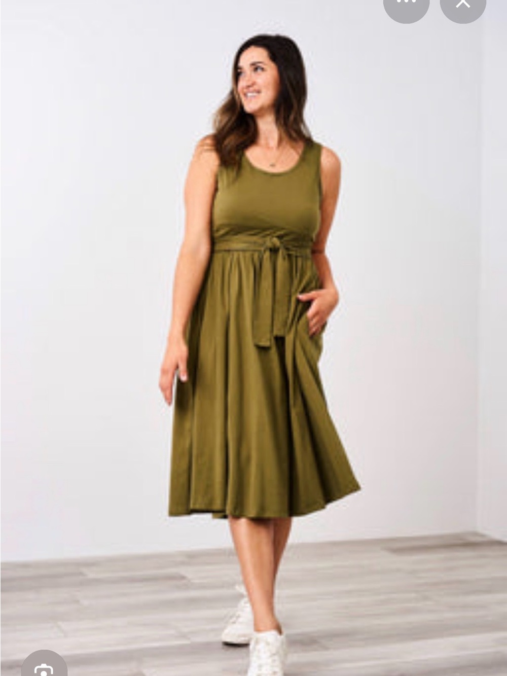 🤱🏼 Latched Mama Olive Green Sleeveless Tie-Waist Midi Nursing Dress